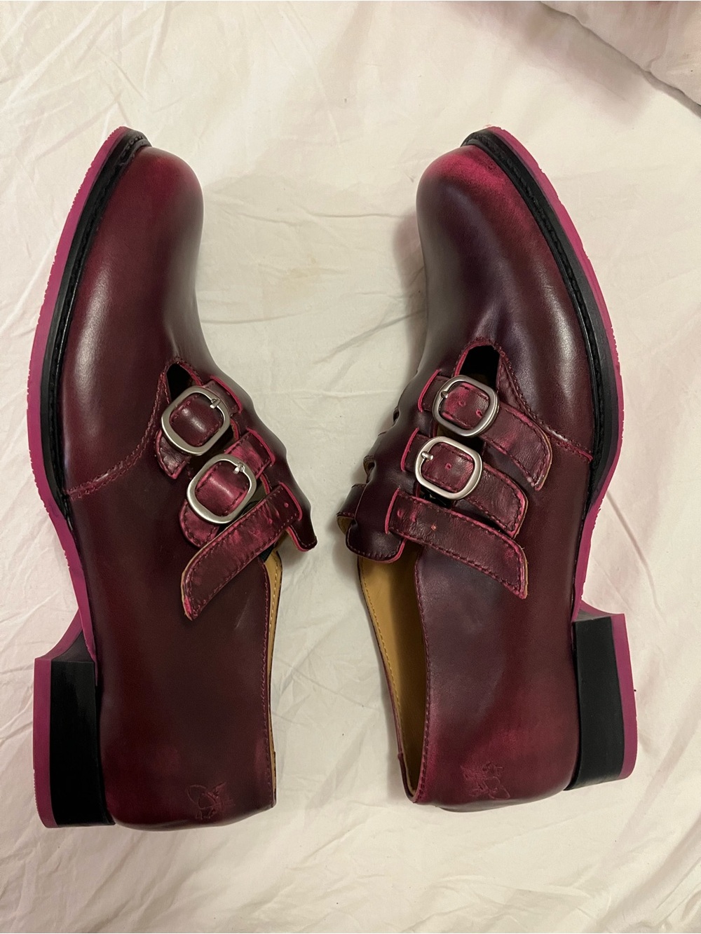 NEW Fleuvog Double Strap Leather Shoes in Burgundy